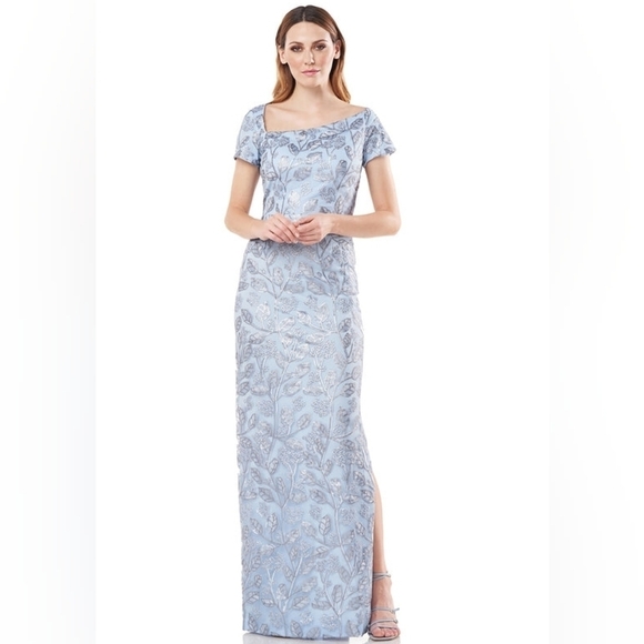 JS Collections Julia Cap Sleeve Column Gown 16 NWT LT Blue - Picture 1 of 8
